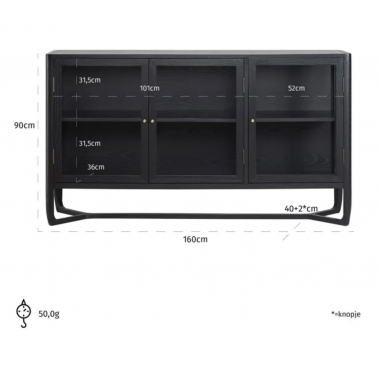 MONFORT Komoda 3-drzwiowa czarna 160cm / 6443