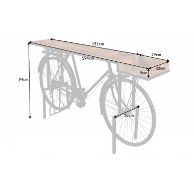 Invicta Konsola rowerowa drewno mango czarna 195cm / 42103