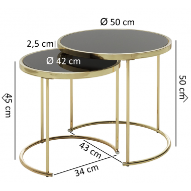 WOHNLING Stolik kawowy czarny złota rama zestaw 2 szt. / WL5.769
