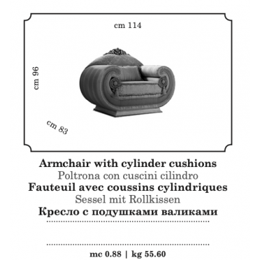 LEONARDO Włoski Fotel z poduszkami cylindrycznymi 114cm / Arredoclassic