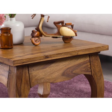 WOHNLING coffee table solid wood Sheesham 60 cm wide living room table design dark brown country style table