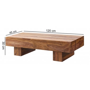 WOHNLING coffee table solid wood Sheesham 120cm wide design living room table dark-brown country style table