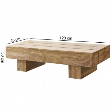 WOHNLING coffee table solid wood acacia 120cm wide design living room table dark-brown country style table