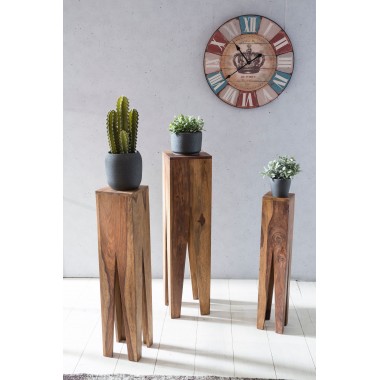 WOHNLING table Set of 3 Solid wood Sheesham living room table design pillars country style coffee table square