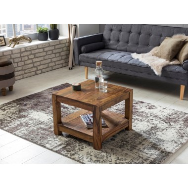 WOHNLING coffee table solid wood Sheesham 60 x 60 cm living room table design dark brown country style table