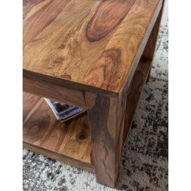 WOHNLING coffee table solid wood Sheesham 60 x 60 cm living room table design dark brown country style table