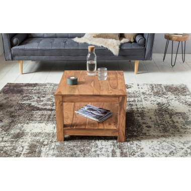 WOHNLING coffee table solid wood acacia 60 x 60 cm living room table design dark brown country style table