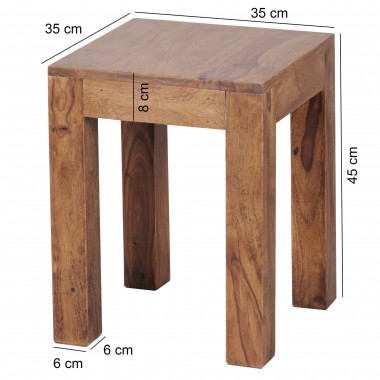 WOHNLING Side Solid-Wood Sheesham 35 x 35 cm living room table design dark brown country style coffee table