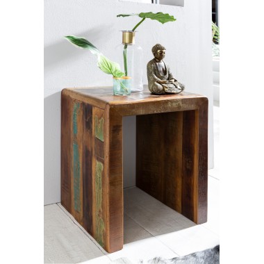 WOHNLING side table KALKUTTA 45 x 40 x 55 cm solid wood Mango Recycling Shabby | Small living room table Night table Boat wood n