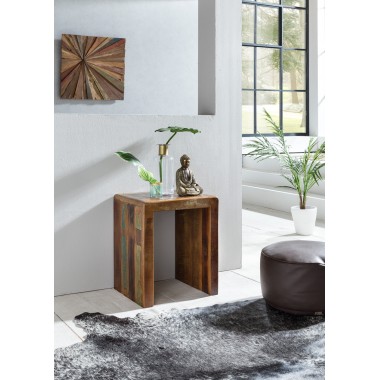 WOHNLING side table KALKUTTA 45 x 40 x 55 cm solid wood Mango Recycling Shabby | Small living room table Night table Boat wood n