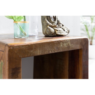 WOHNLING side table KALKUTTA 45 x 40 x 55 cm solid wood Mango Recycling Shabby | Small living room table Night table Boat wood n