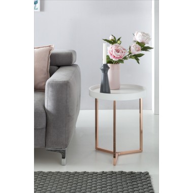 WOHNLING Design Side table white / copper ø 40 cm Tablett wood metal | Living room table with table Sofas modern | Coffee table 