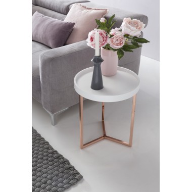 WOHNLING Design Side table white / copper ø 40 cm Tablett wood metal | Living room table with table Sofas modern | Coffee table 