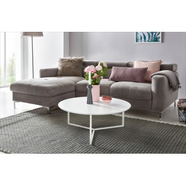 WOHNLING Design coffee table MDF wood white matt frame metal ø 80 cm | Living room lacquered Sofat modern | Coffee table round l