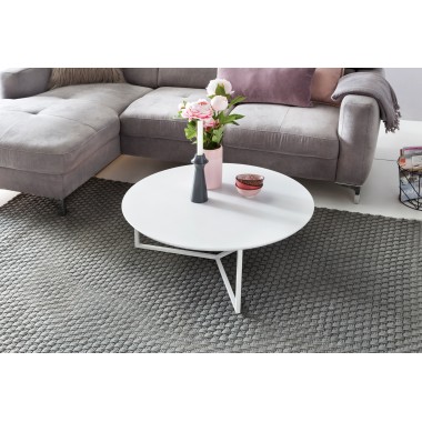 WOHNLING Design coffee table MDF wood white matt frame metal ø 80 cm | Living room lacquered Sofat modern | Coffee table round l