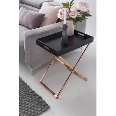 WOHNLING side table TV tray collapsible 48 x 61 x 34 cm black / copper MDF | Design Living room table with tray Coffee table mod