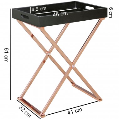 WOHNLING side table TV tray collapsible 48 x 61 x 34 cm black / copper MDF | Design Living room table with tray Coffee table mod