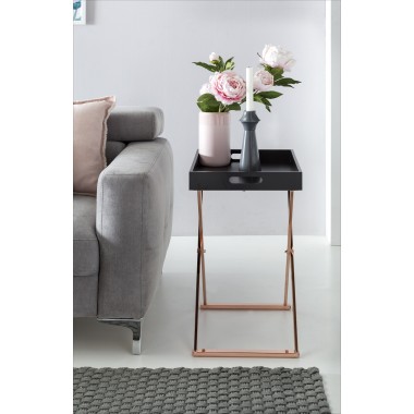 WOHNLING side table TV tray collapsible 48 x 61 x 34 cm black / copper MDF | Design Living room table with tray Coffee table mod