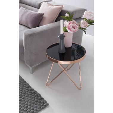 WOHNLING Design side table three- WOHNLING metal glass ø 42 cm black / copper | Living room mirrored Sofat modern | Glassy round