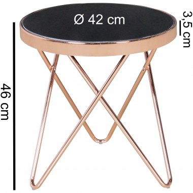 WOHNLING Design side table three- WOHNLING metal glass ø 42 cm black / copper | Living room mirrored Sofat modern | Glassy round