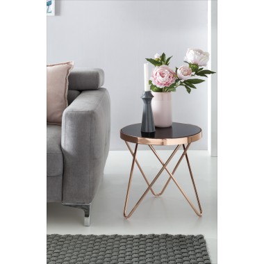 WOHNLING Design side table three- WOHNLING metal glass ø 42 cm black / copper | Living room mirrored Sofat modern | Glassy round