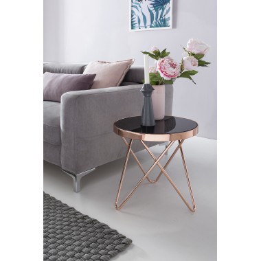 WOHNLING Design side table three- WOHNLING metal glass ø 42 cm black / copper | Living room mirrored Sofat modern | Glassy round