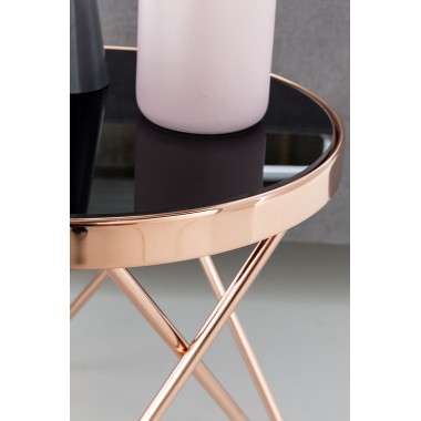 WOHNLING Design side table three- WOHNLING metal glass ø 42 cm black / copper | Living room mirrored Sofat modern | Glassy round