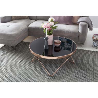 WOHNLING Design WOHNLING Black / frame Copper ø 82 cm | Living room mirrored Sofat modern | Glassy coffee table round lounge