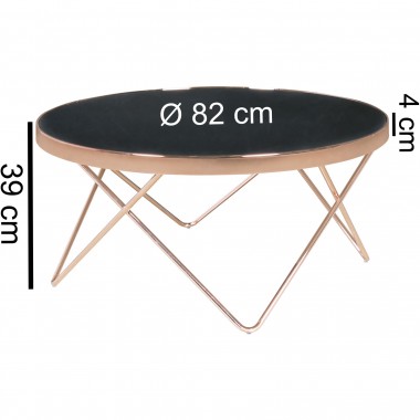 WOHNLING Design WOHNLING Black / frame Copper ø 82 cm | Living room mirrored Sofat modern | Glassy coffee table round lounge