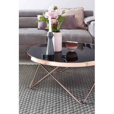 WOHNLING Design WOHNLING Black / frame Copper ø 82 cm | Living room mirrored Sofat modern | Glassy coffee table round lounge