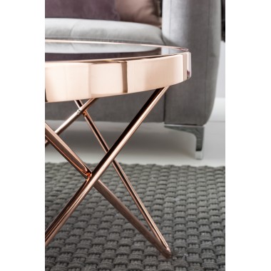 WOHNLING Design WOHNLING Black / frame Copper ø 82 cm | Living room mirrored Sofat modern | Glassy coffee table round lounge