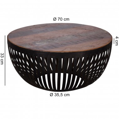 WOHNLING coffee table NISHA 70x33x70 cm wood / metal living room table Industrial | Wire basket table living room | Coffee table