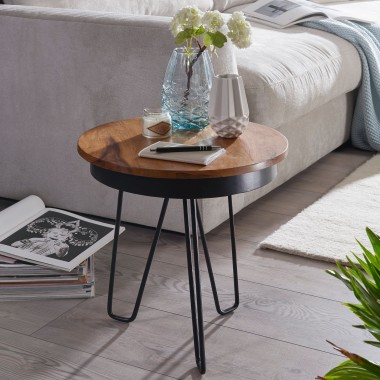 WOHNLING side table 43 x 45 x 43 cm WL5.680 Sheesham wood metal coffee table | Industrial Style Real Wood Tables Living Room | W