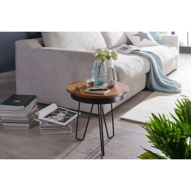 WOHNLING side table 43 x 45 x 43 cm WL5.680 Sheesham wood metal coffee table | Industrial Style Real Wood Tables Living Room | W