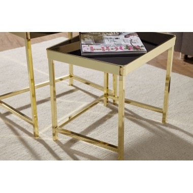 WOHNLING table VIOLA black / gold side table metal / glass | Coffee table set of 2 tables | Small living room table | Metal tabl