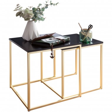 WOHNLING table CALA Black / Gold side table MDF / metal | Coffee table set of 2 tables | Small living room table | Metal table w