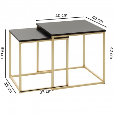 WOHNLING table CALA Black / Gold side table MDF / metal | Coffee table set of 2 tables | Small living room table | Metal table w