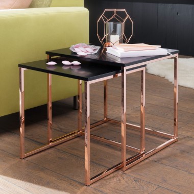 WOHNLING table CALA black / copper side table MDF / metal | Coffee table set of 2 tables | Small living room table | Metal table