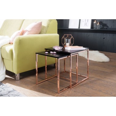 WOHNLING table CALA black / copper side table MDF / metal | Coffee table set of 2 tables | Small living room table | Metal table