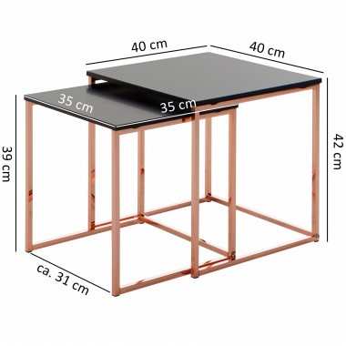 WOHNLING table CALA black / copper side table MDF / metal | Coffee table set of 2 tables | Small living room table | Metal table