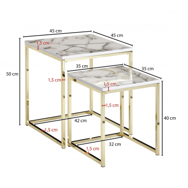 WOHNLING Stolik kawowy ELEMENTS 2 sztuki optyka marmuru złote nogi / WL6.249