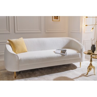 Invicta Sofa 3 osobowa Diva białe Bouclé złote nogi 205cm / 42817