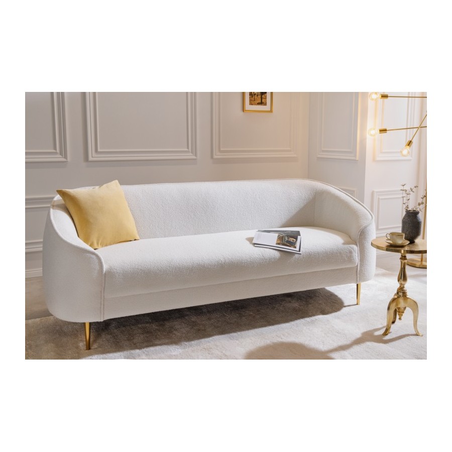 Invicta Sofa 3 osobowa Diva białe Bouclé złote nogi 205cm / 42817