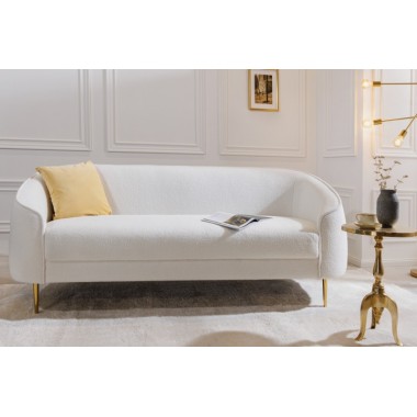 Invicta Sofa 3 osobowa Diva białe Bouclé złote nogi 205cm / 42817