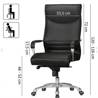 Amstyle Fotel biurowy BIGBOSS 150kg imitacja skóry czarny 61cm / SPM1.404