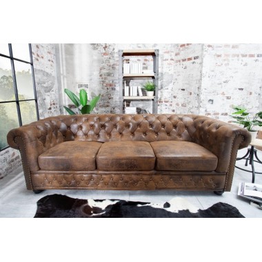 Invicta CHESTERFIELD Sofa 3 osobowa antyczny brąz mikrofibra 205 x 75 x 85cm / 17382