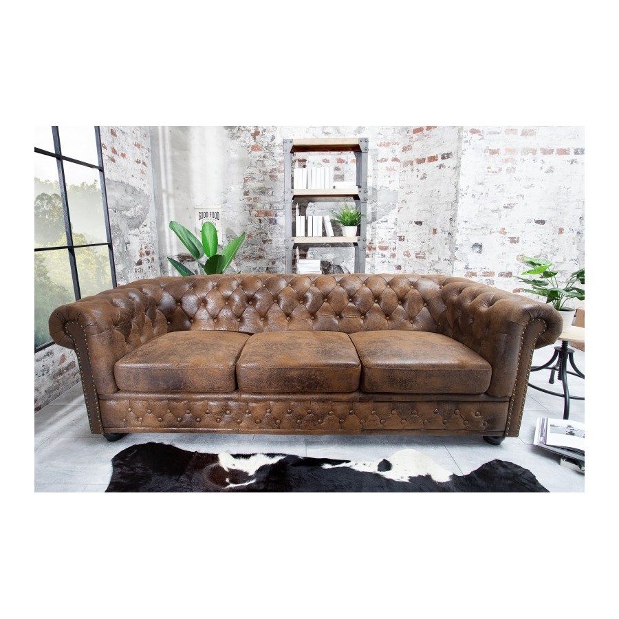 Invicta CHESTERFIELD Sofa 3 osobowa brązowy antyk 205cm / 17382