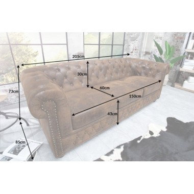 Invicta CHESTERFIELD Sofa 3 osobowa antyczny brąz mikrofibra 205 x 75 x 85cm / 17382