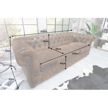 Invicta CHESTERFIELD Sofa 3 osobowa brązowy antyk 205cm / 17382