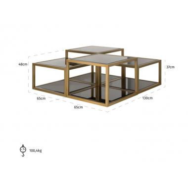 Stolik kawowy LOUA 4 elementy szczotkowane złoto 130cm / 9428